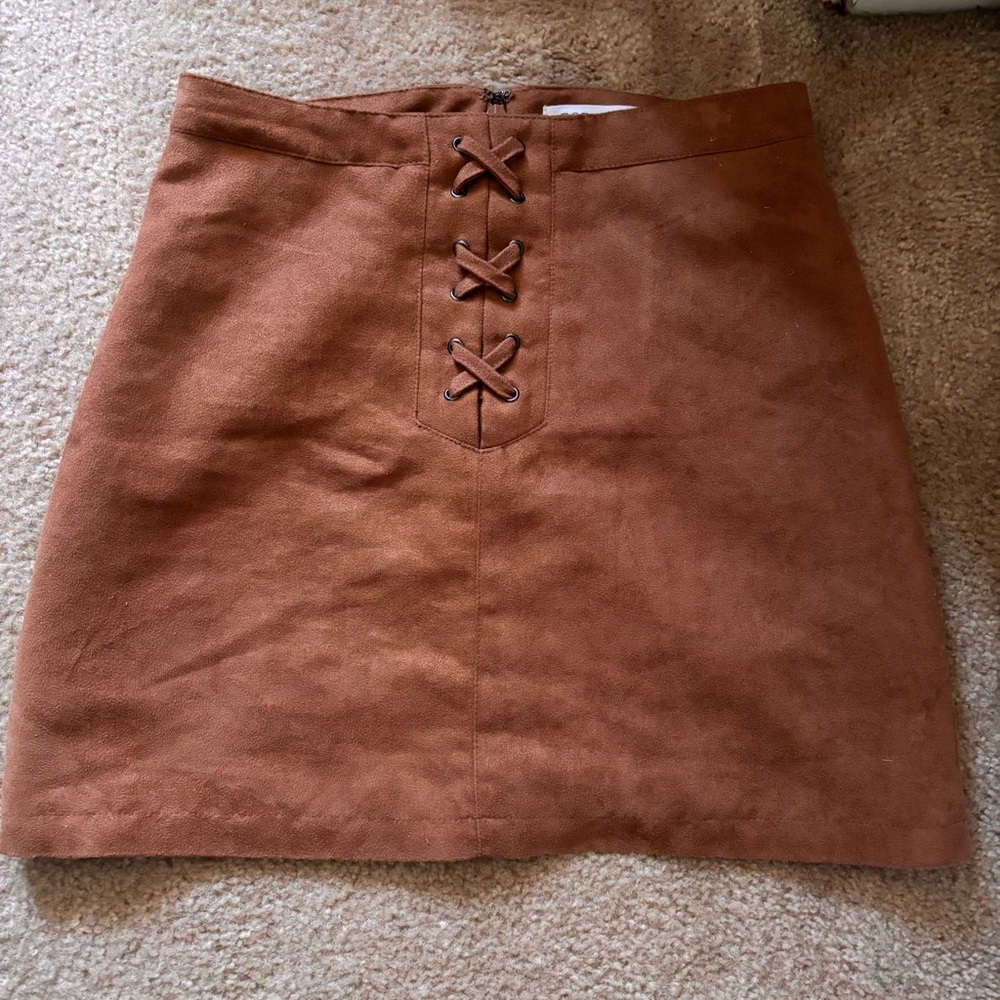 BCBGeneration Tan Suede Lace-Up A-Line Skirt
